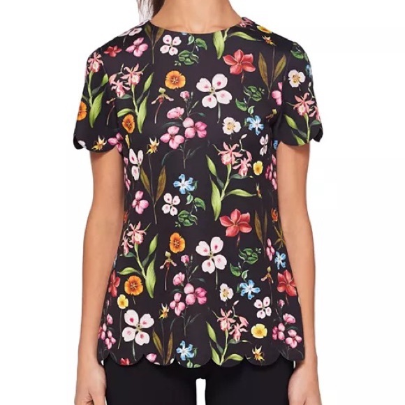 Ted Baker Emmalie Hampton Black & Multicolored Floral Scalloped Top - Small - Picture 16 of 16